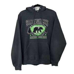 Y2K 90s Great Smoky Mtns TN Gatlinburg Pigeon Forge Hoodie Men M Sweats Gray Vtg